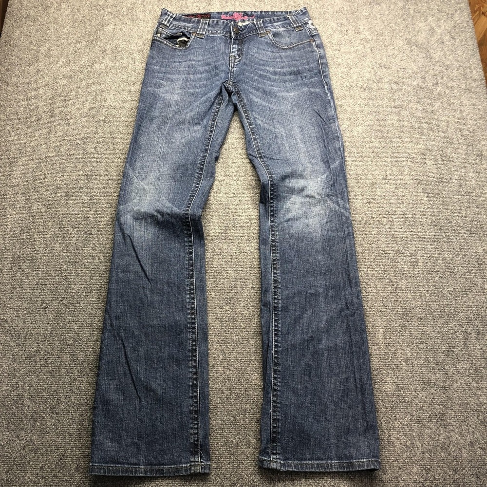 Y2K Rock And Roll Cowgirl Jeans Womens 24 26x34 Blue Bootcut Rhinestone Denim
